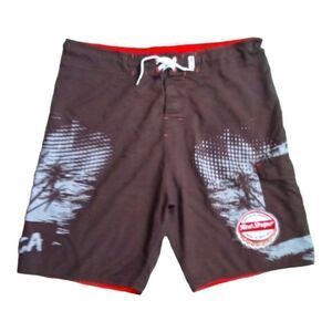 Red Stripe Men's Boardshorts Swimsuit Brown Red White Size 38 Waist Velcro